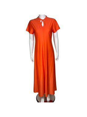 Vintage Shadowline Maxi Nightgown Size S Orange Short Sleeve Nylon Made in USA